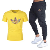 T-shirts + pantalons Deux pièces ensembles survêtement décontracté masculin 2019 T-shirts occasionnels gymnases fitness pantalons pour hommes