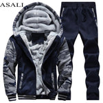 Survêtement Hommes Sportif En Molleton Épais À Capuche Marque-Vêtements Survêtement Survêtement Hommes Veste + Pantalon Fourrure Chaude À L'intérieur D'hiver Sweat