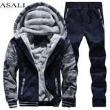 Survêtement Hommes Sportif En Molleton Épais À Capuche Marque-Vêtements Survêtement Survêtement Hommes Veste + Pantalon Fourrure Chaude À L'intérieur D'hiver Sweat