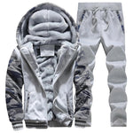 Survêtement Hommes Sportif En Molleton Épais À Capuche Marque-Vêtements Survêtement Survêtement Hommes Veste + Pantalon Fourrure Chaude À L'intérieur D'hiver Sweat