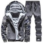 Survêtement Hommes Sportif En Molleton Épais À Capuche Marque-Vêtements Survêtement Survêtement Hommes Veste + Pantalon Fourrure Chaude À L'intérieur D'hiver Sweat