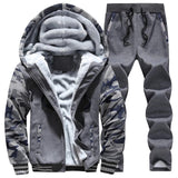 Survêtement Hommes Sportif En Molleton Épais À Capuche Marque-Vêtements Survêtement Survêtement Hommes Veste + Pantalon Fourrure Chaude À L'intérieur D'hiver Sweat