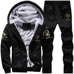 Survêtement Hommes Sportif En Molleton Épais À Capuche Marque-Vêtements Survêtement Survêtement Hommes Veste + Pantalon Fourrure Chaude À L'intérieur D'hiver Sweat