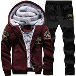 Survêtement Hommes Sportif En Molleton Épais À Capuche Marque-Vêtements Survêtement Survêtement Hommes Veste + Pantalon Fourrure Chaude À L'intérieur D'hiver Sweat