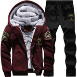 Survêtement Hommes Sportif En Molleton Épais À Capuche Marque-Vêtements Survêtement Survêtement Hommes Veste + Pantalon Fourrure Chaude À L'intérieur D'hiver Sweat