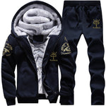 Survêtement Hommes Sportif En Molleton Épais À Capuche Marque-Vêtements Survêtement Survêtement Hommes Veste + Pantalon Fourrure Chaude À L'intérieur D'hiver Sweat