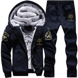 Survêtement Hommes Sportif En Molleton Épais À Capuche Marque-Vêtements Survêtement Survêtement Hommes Veste + Pantalon Fourrure Chaude À L'intérieur D'hiver Sweat