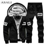 Survêtement Hommes Sportif En Molleton Épais À Capuche Marque-Vêtements Survêtement Survêtement Hommes Veste + Pantalon Fourrure Chaude À L'intérieur D'hiver Sweat