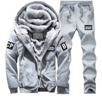 Survêtement Hommes Sportif En Molleton Épais À Capuche Marque-Vêtements Survêtement Survêtement Hommes Veste + Pantalon Fourrure Chaude À L'intérieur D'hiver Sweat