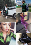BOOFEENAA Printemps 2019 Casaul Survêtement Femmes 2 Pièce Set Top Et Pantalon En Satin À Rayures Patchwork Fermeture Éclair Sexy Sweat Survêtement Costume