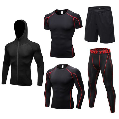 2019 New Men’s Running Sets 5pcs/sets Compression Sport Combinaisons Basketball Collants d’entraînement Vêtements Gym Fitness Jogging Sportswear